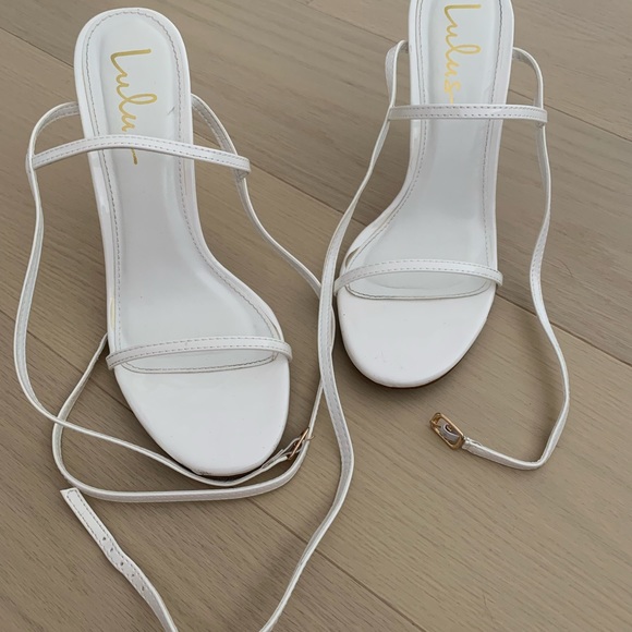 Sydd Off White Patent Ankle Wrap High Heel Sandals - Picture 7 of 7